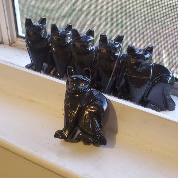BLACK CATS! Carved, Black Onyx, Home Decor, Wiccan, Pagan, Mystical, Good Luck - Picture 2 of 6